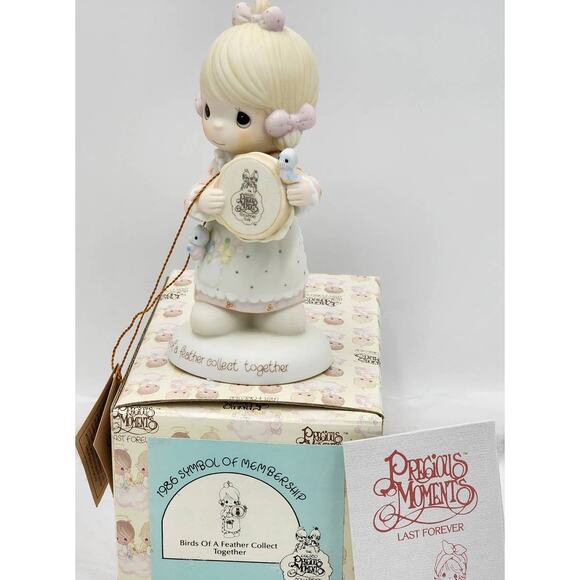 Precious Moments Figurine Birds Of Feather Collect Together 1986 Vintage E-0006 - Picture 11 of 11